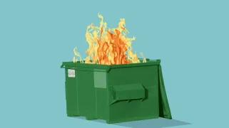 An illustration of trash on fire