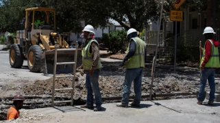 Construction workers during a heatwave in San Antonio, Texas, on 27 June.