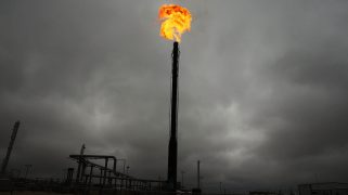 Flared natural gas is burned off at Apache Corporations operations at the Deadwood natural gas plant in the Permian Basin