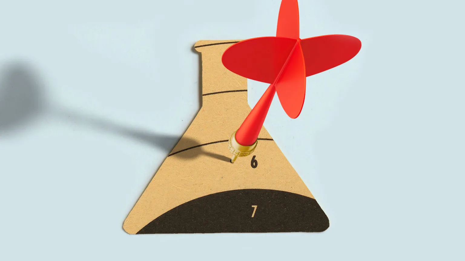 An illustration of a dart hitting a beaker.