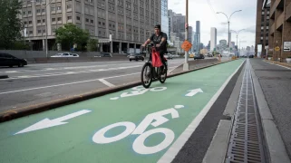 A biker on a bike path
