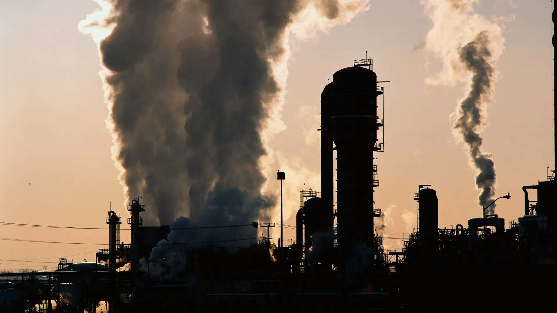 Smokestacks during sunset