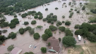 An aerial photo of flooding